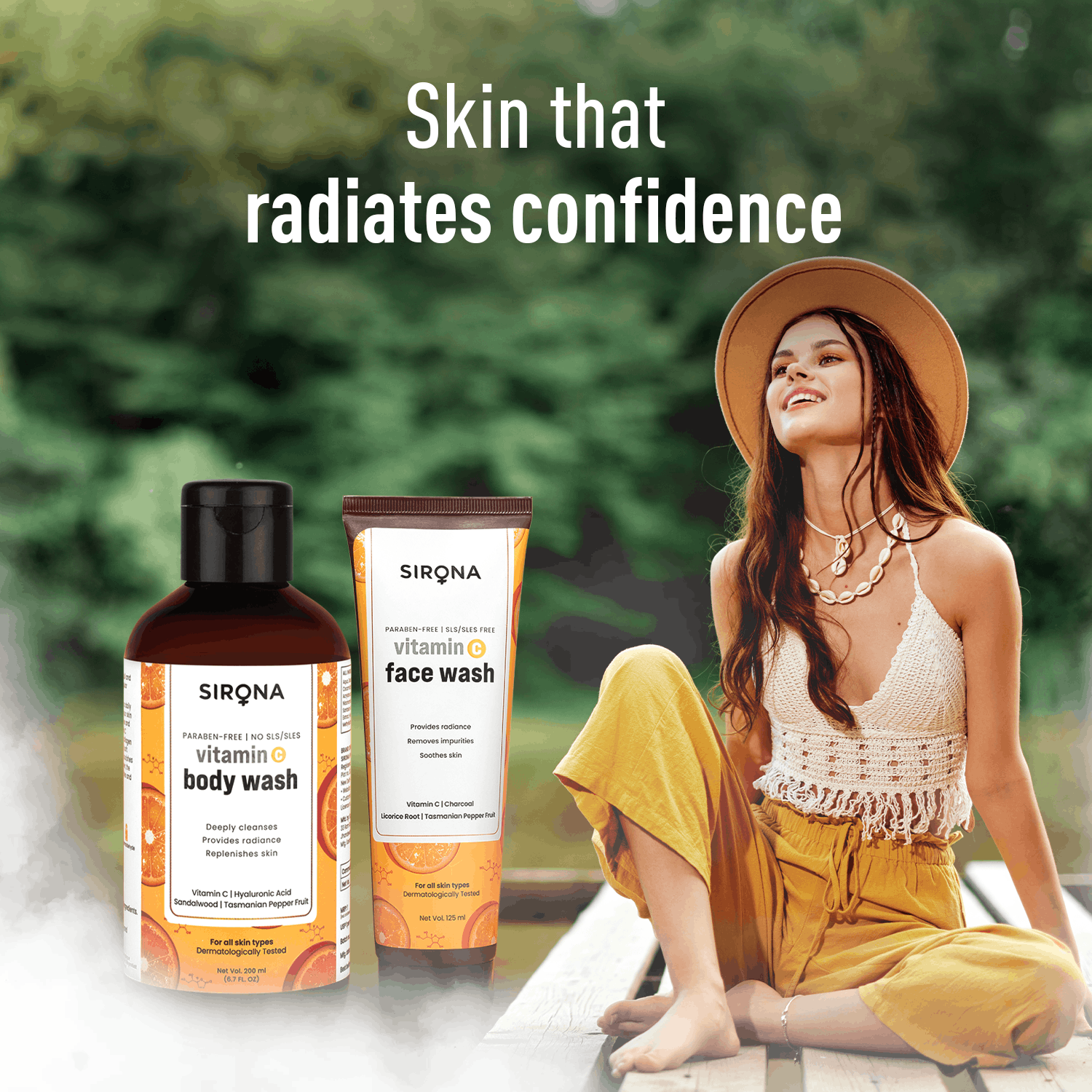 Sirona Revive and Brighten duo - Body Wash & Face Wash, Vitamin C Personal Care Combo For All Skin Types, Removes Impurities, Enhance Radiance