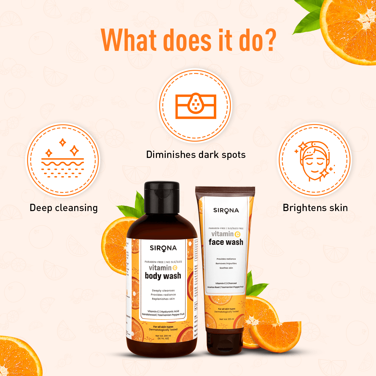 Sirona Revive and Brighten duo - Body Wash & Face Wash, Vitamin C Personal Care Combo For All Skin Types, Removes Impurities, Enhance Radiance
