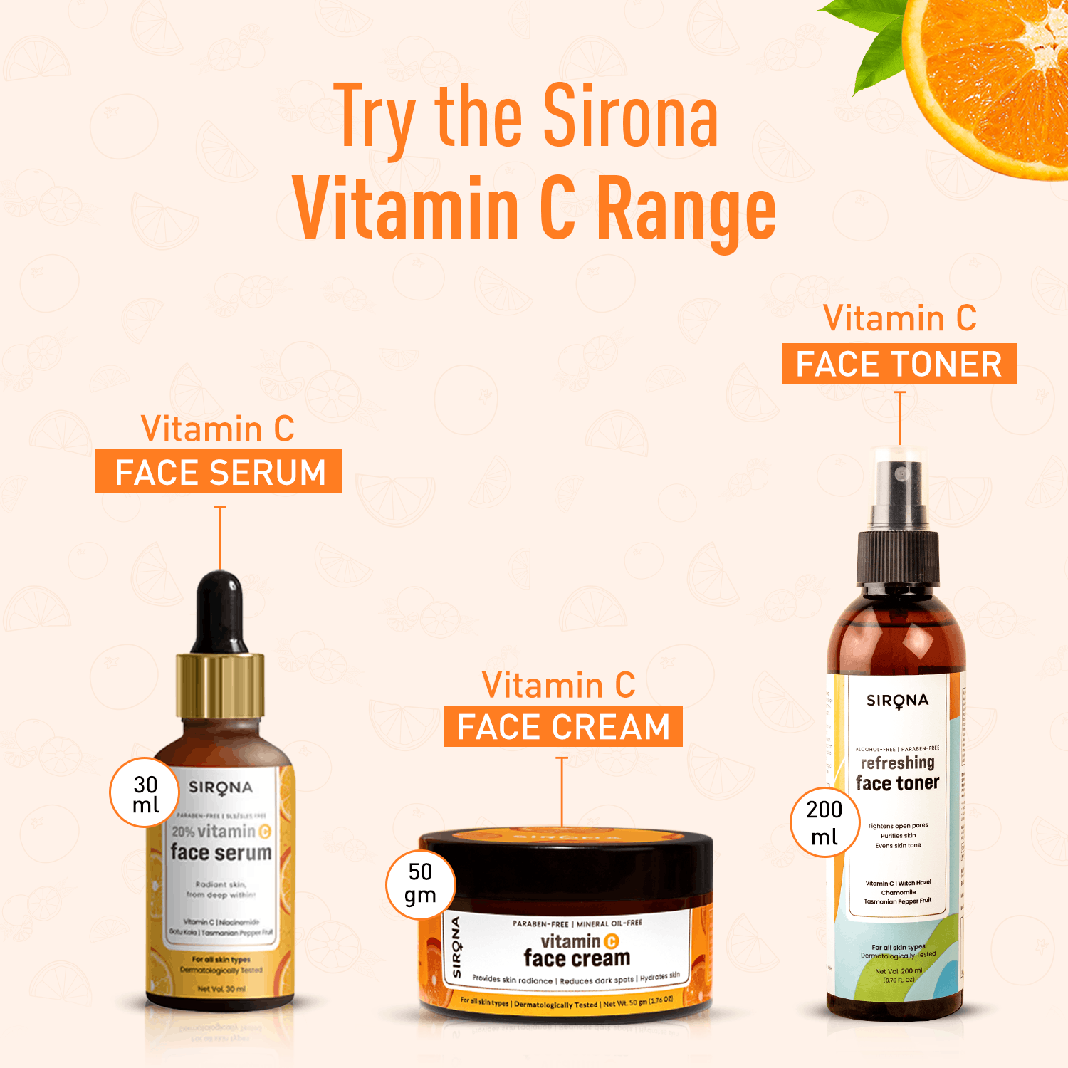 Sirona Revive and Brighten duo - Body Wash & Face Wash, Vitamin C Personal Care Combo For All Skin Types, Removes Impurities, Enhance Radiance