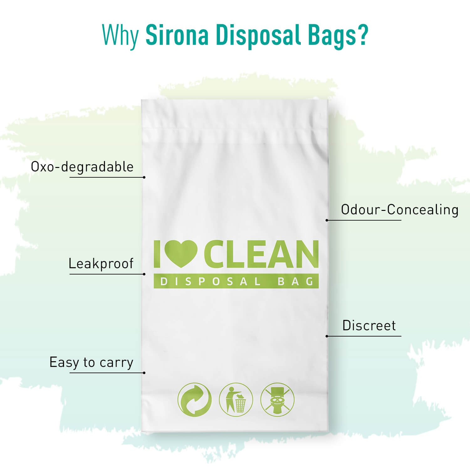 Sirona Sanitary and Diapers Disposal Bags | Bags for Disposal of Intimate Products, Oxo-Biodegradable, Odour-Concealing, Leak-Proof, Easy to Carry - 15 Bags