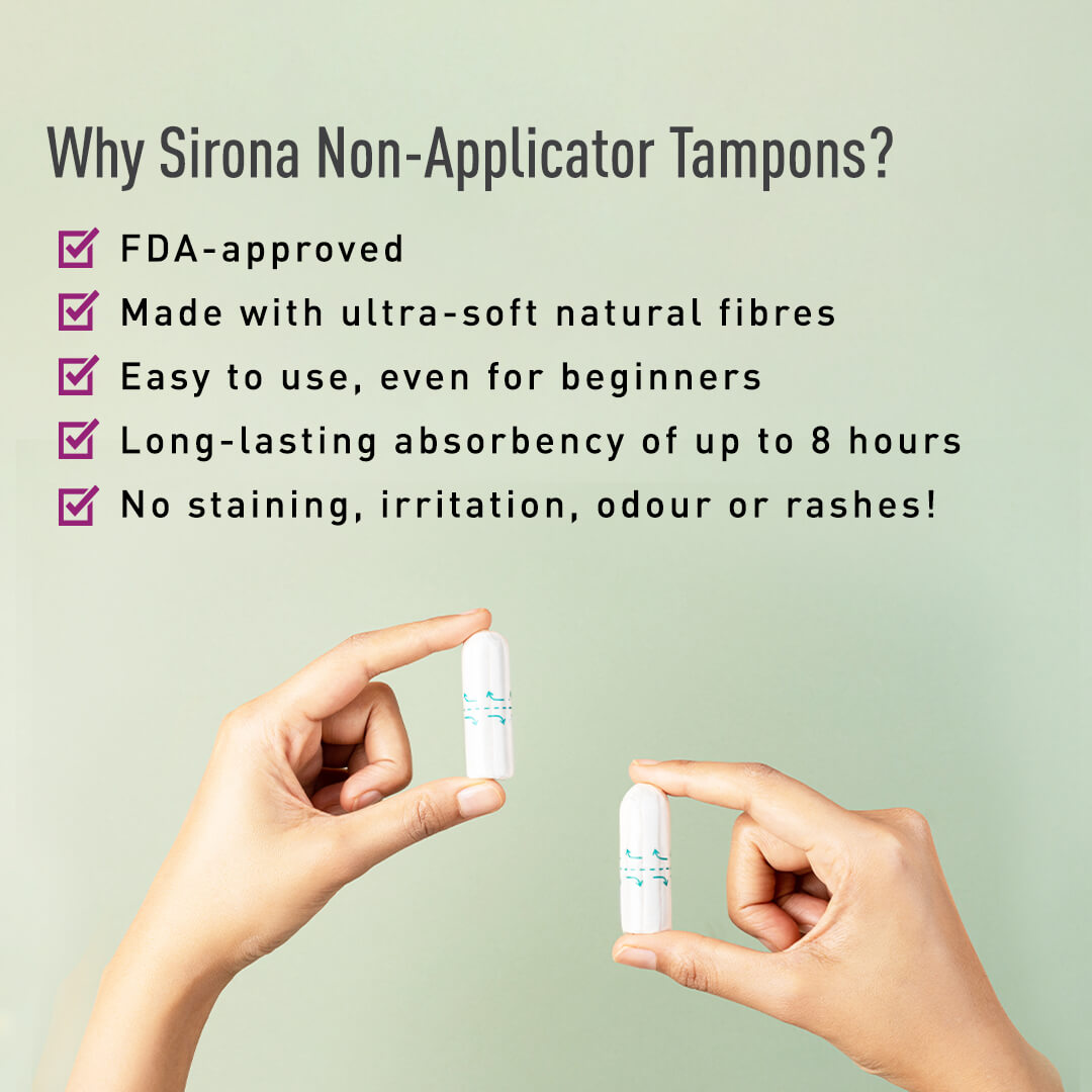 Sirona Non-applicator Tampons for Super Plus Heavy Flow , Ultra Soft Tampons, Rash-Free, Stain-Free, Odour-Free, Leakage Free, FDA Approved - (20 Pcs)