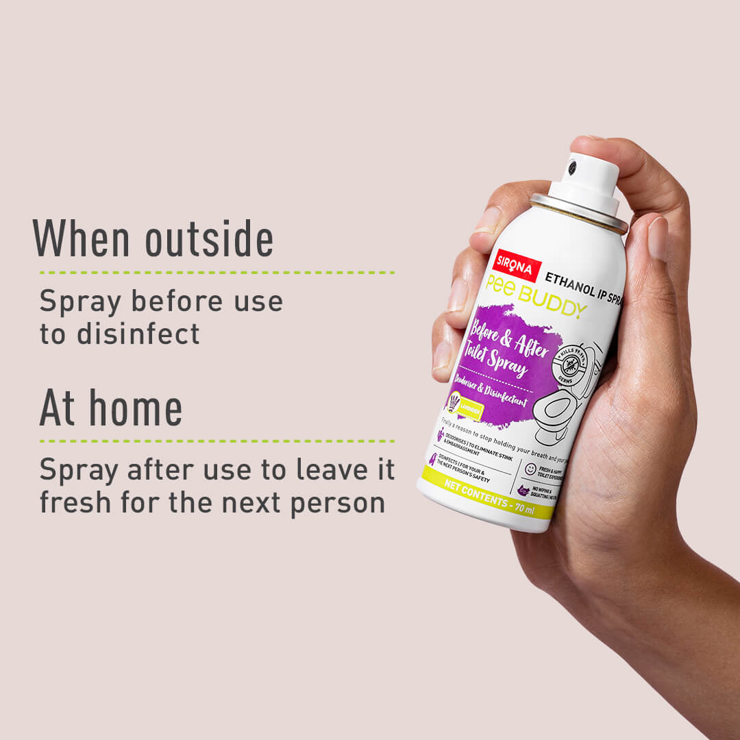 PeeBuddy Toilet Seat Sanitizer Spray, Before & After Toilet Spray, Deodorizer and Disinfectant, Kills 99.9% Germs, Lavender Spritz - 70 ml