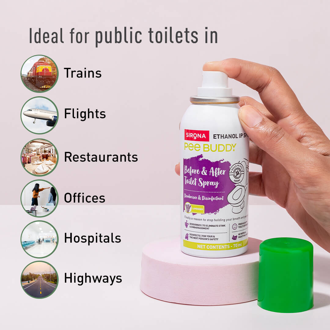 PeeBuddy Toilet Seat Sanitizer Spray, Before & After Toilet Spray, Deodorizer and Disinfectant, Kills 99.9% Germs, Lavender Spritz - 70 ml