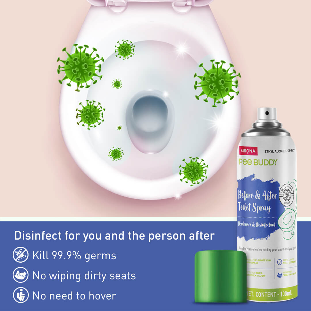 PeeBuddy Odour & Germs Eliminating Before & After Toilet Spray, Deodorizer and Disinfectant, Kills 99.9% Germs, Vanilla Fragrance - 100ml