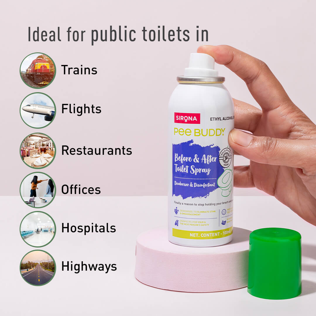 PeeBuddy Odour & Germs Eliminating Before & After Toilet Spray, Deodorizer and Disinfectant, Kills 99.9% Germs, Vanilla Fragrance - 100ml