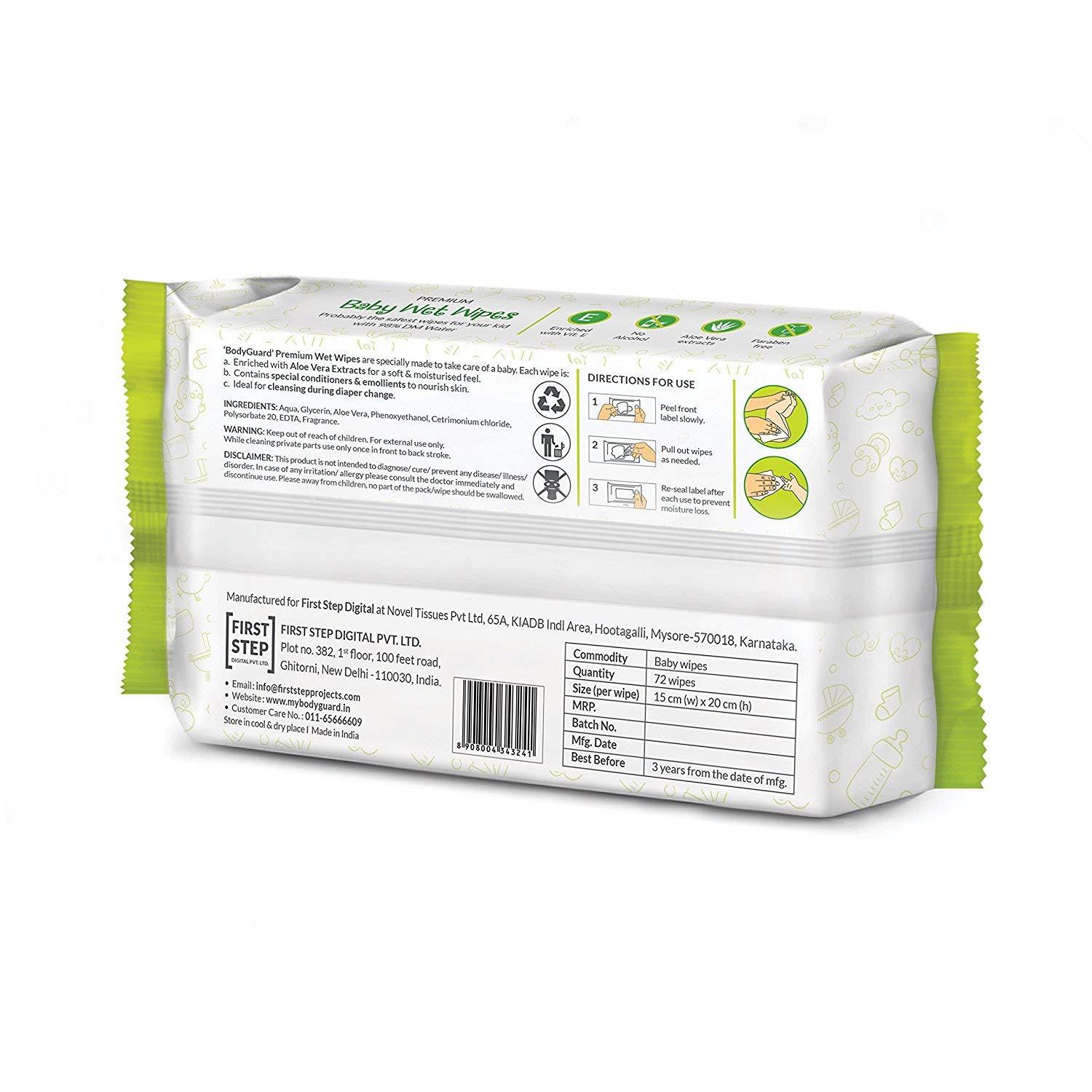 BodyGuard Baby Wet Wipes with Aloe Vera - 72 Wipes - Pee Buddy
