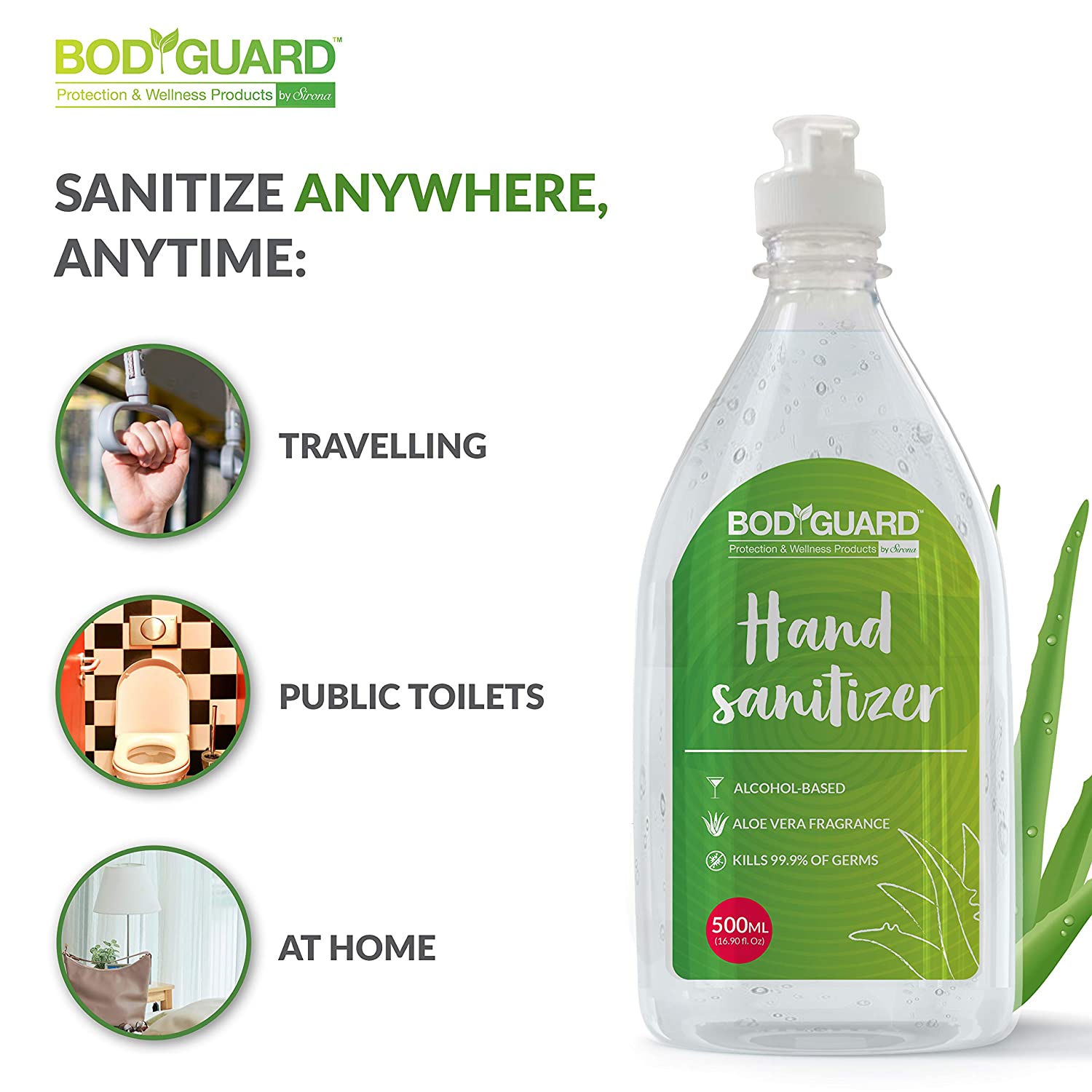 BodyGuard Alcohol Based Hand Sanitizer 500 ml - Pee Buddy