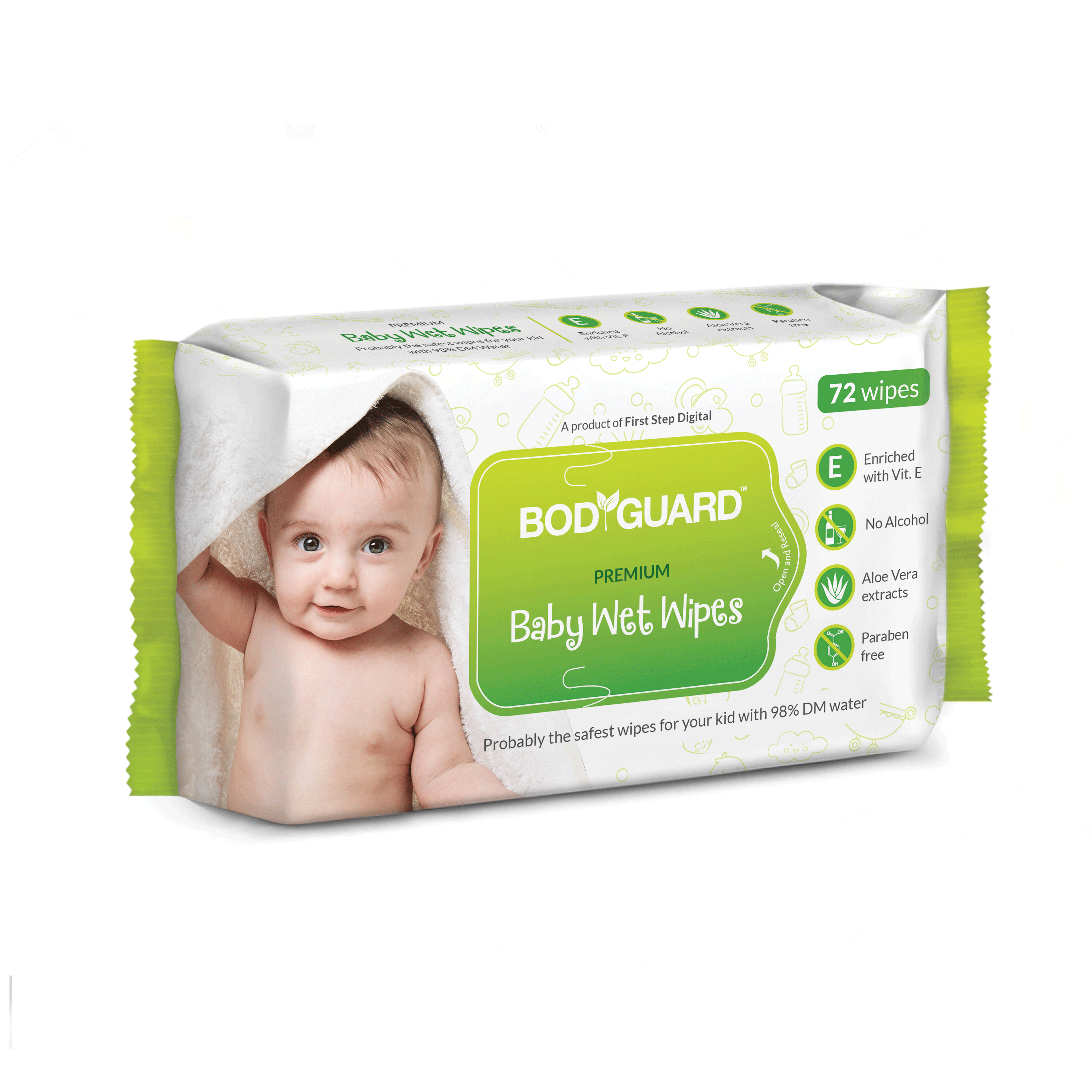 BodyGuard Baby Wet Wipes with Aloe Vera - 72 Wipes - Pee Buddy
