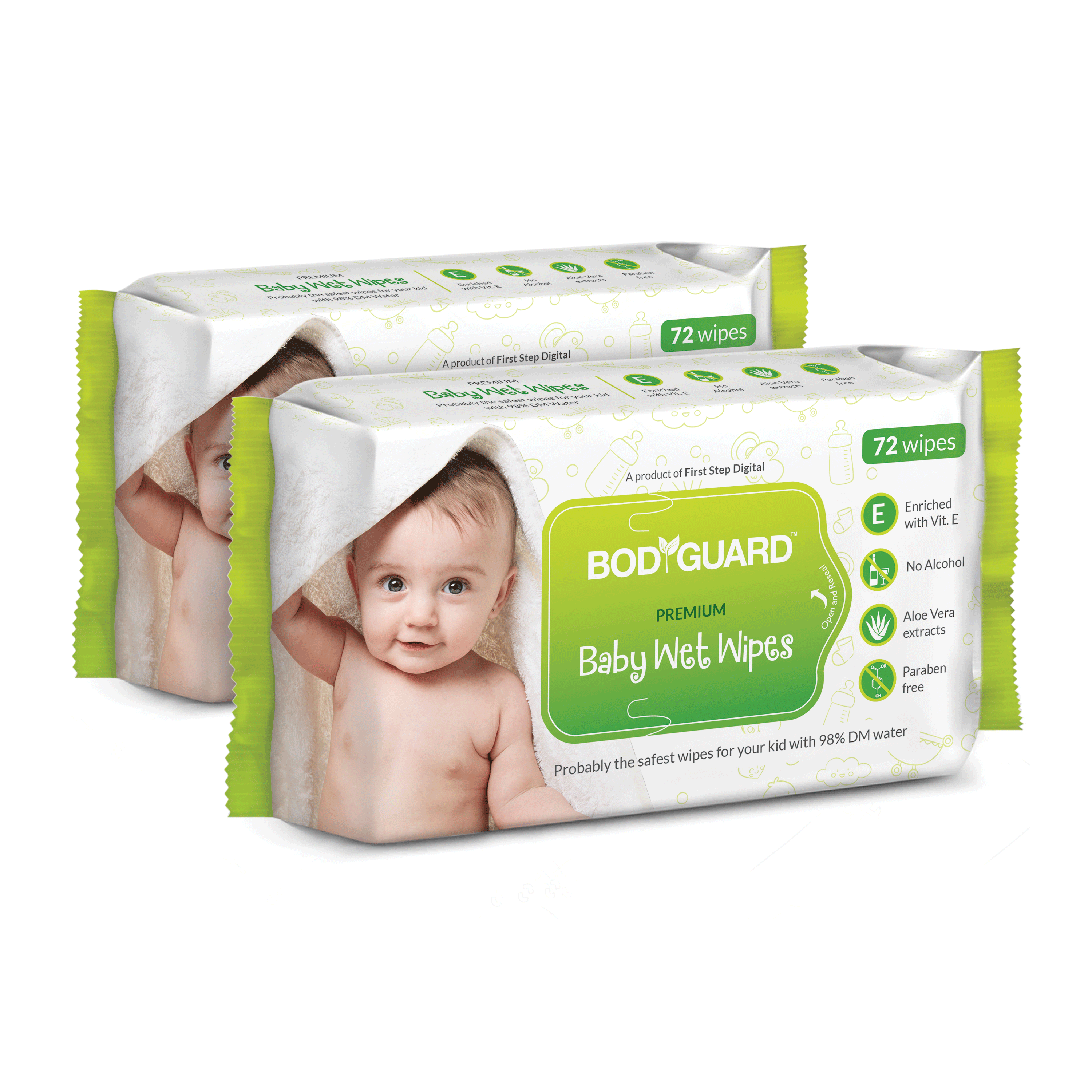 BodyGuard Baby Wet Wipes with Aloe Vera - 72 Wipes - Pee Buddy