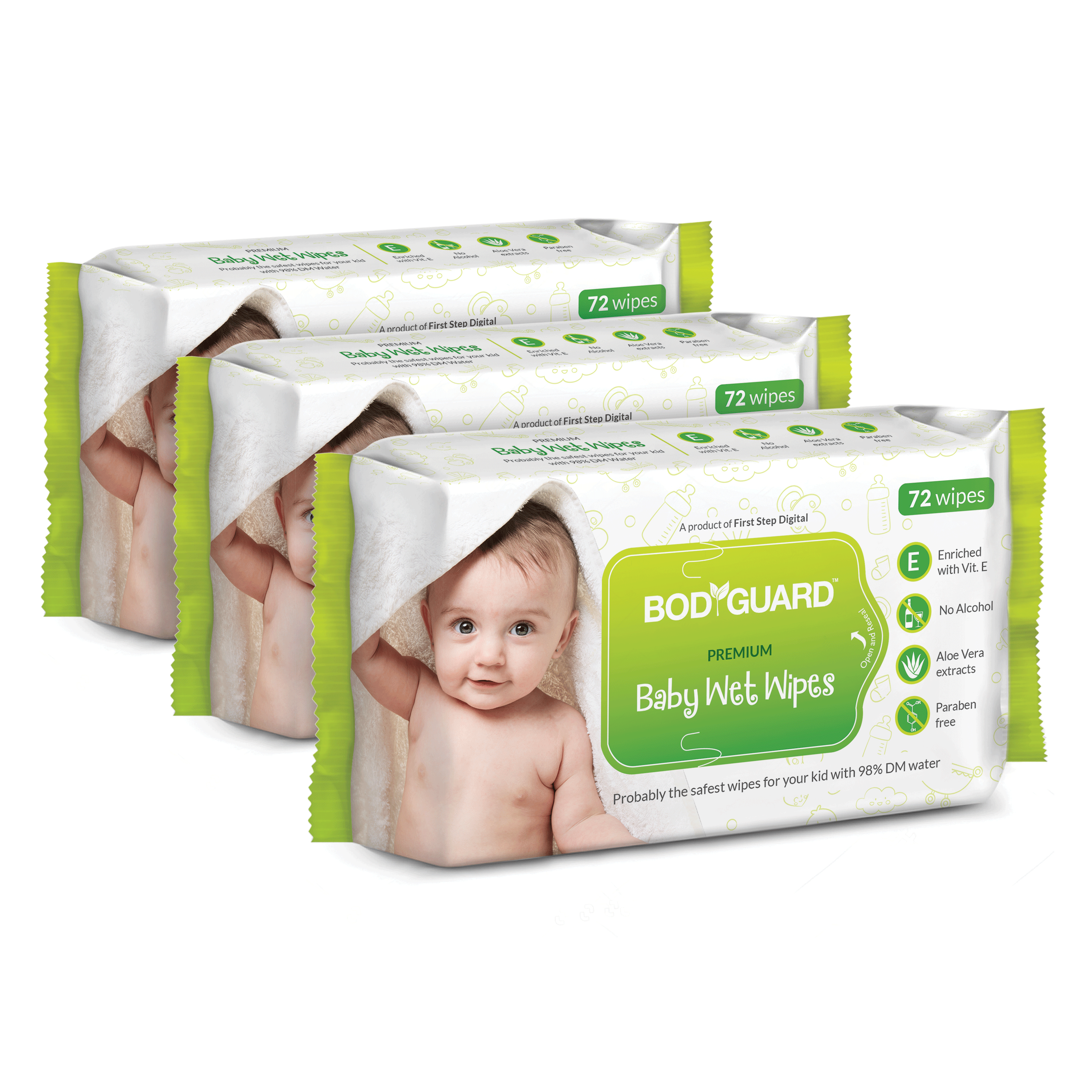 BodyGuard Baby Wet Wipes with Aloe Vera - 72 Wipes - Pee Buddy