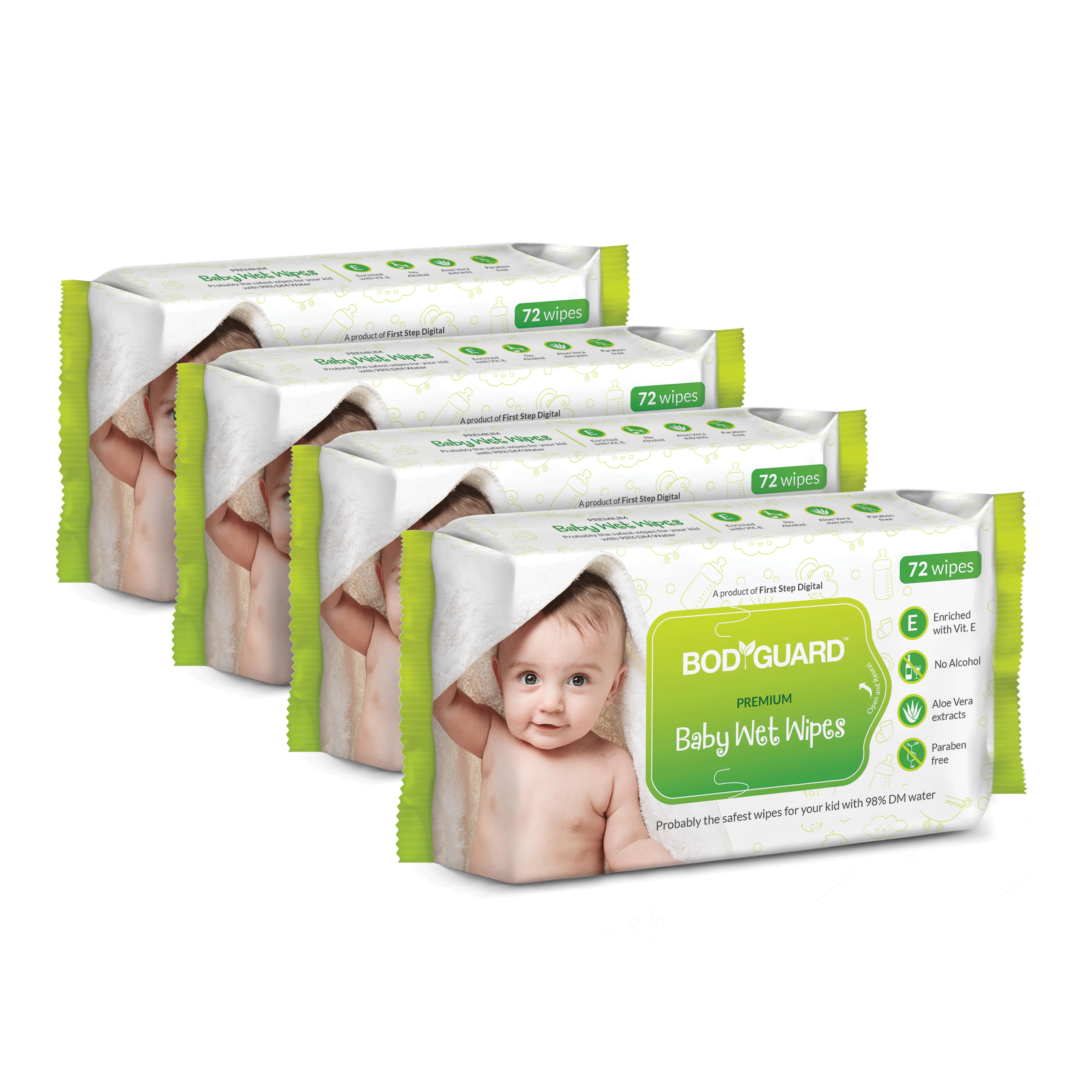 BodyGuard Baby Wet Wipes with Aloe Vera - 72 Wipes - Pee Buddy