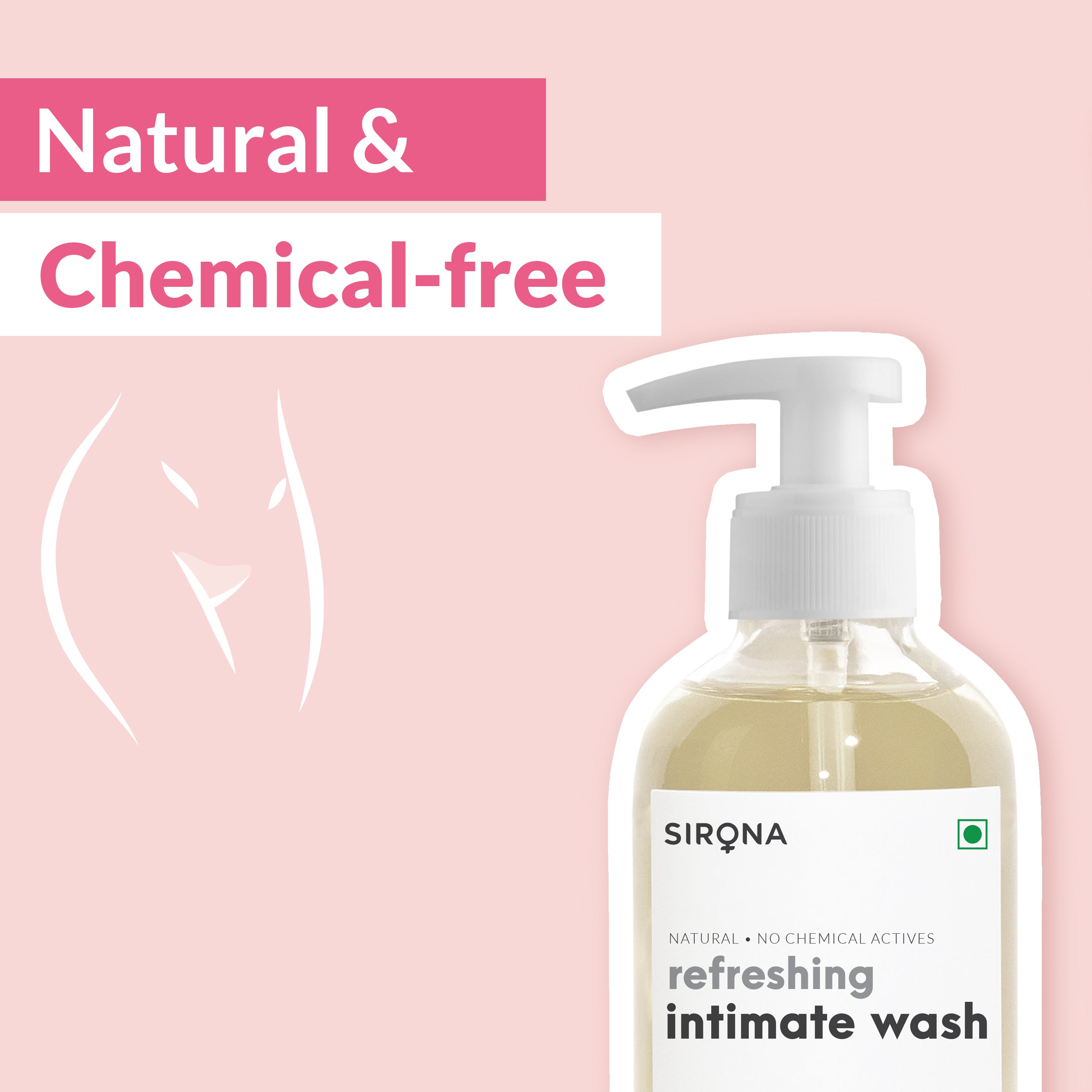 Sirona Natural Intimate Wash - with 5 Magical Herbs, Olive Oil, Tea Tree Oil & Jojoba Oil, Prevents Bad Odour, Itching & Irritation