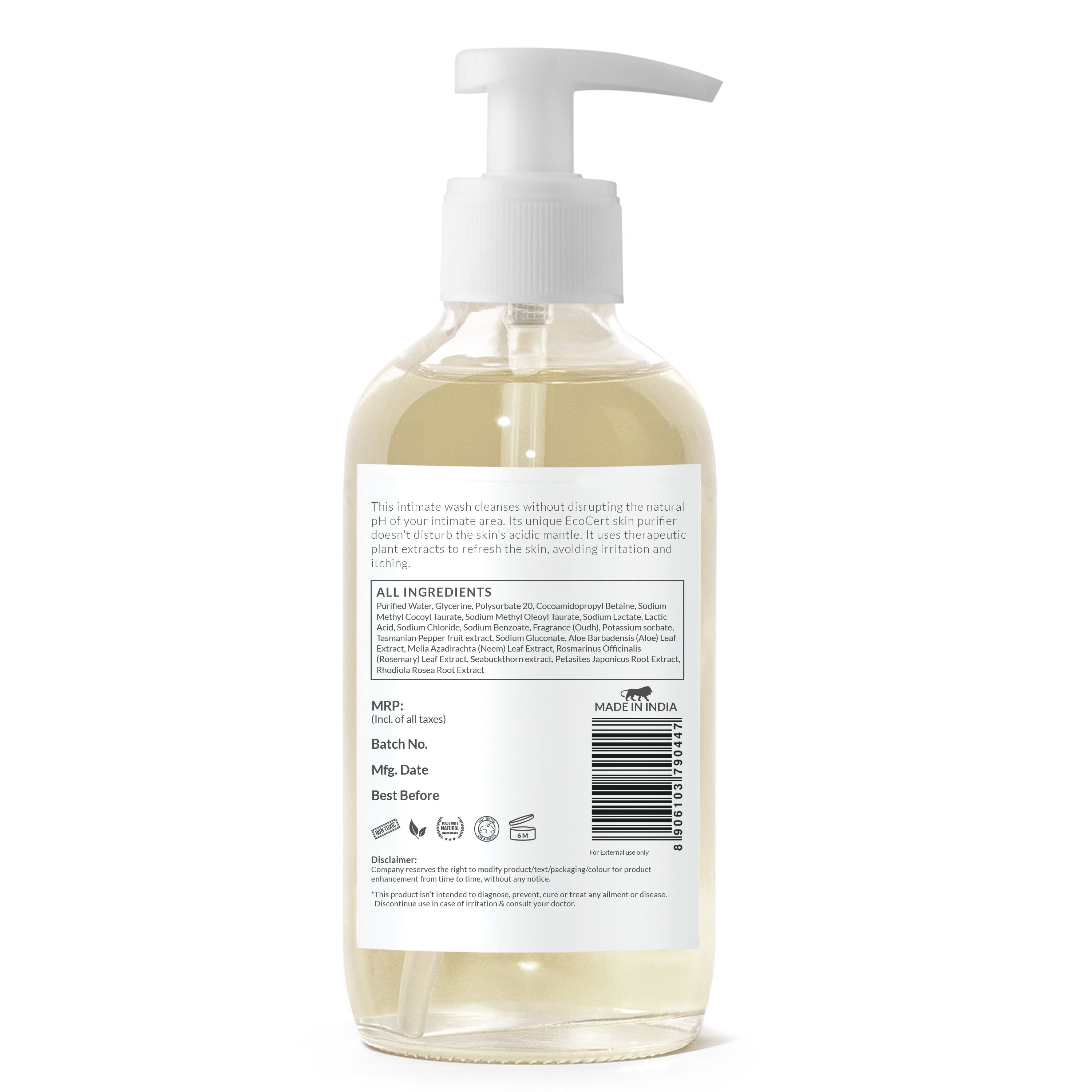 Sirona Natural Intimate Wash - with 5 Magical Herbs, Olive Oil, Tea Tree Oil & Jojoba Oil, Prevents Bad Odour, Itching & Irritation