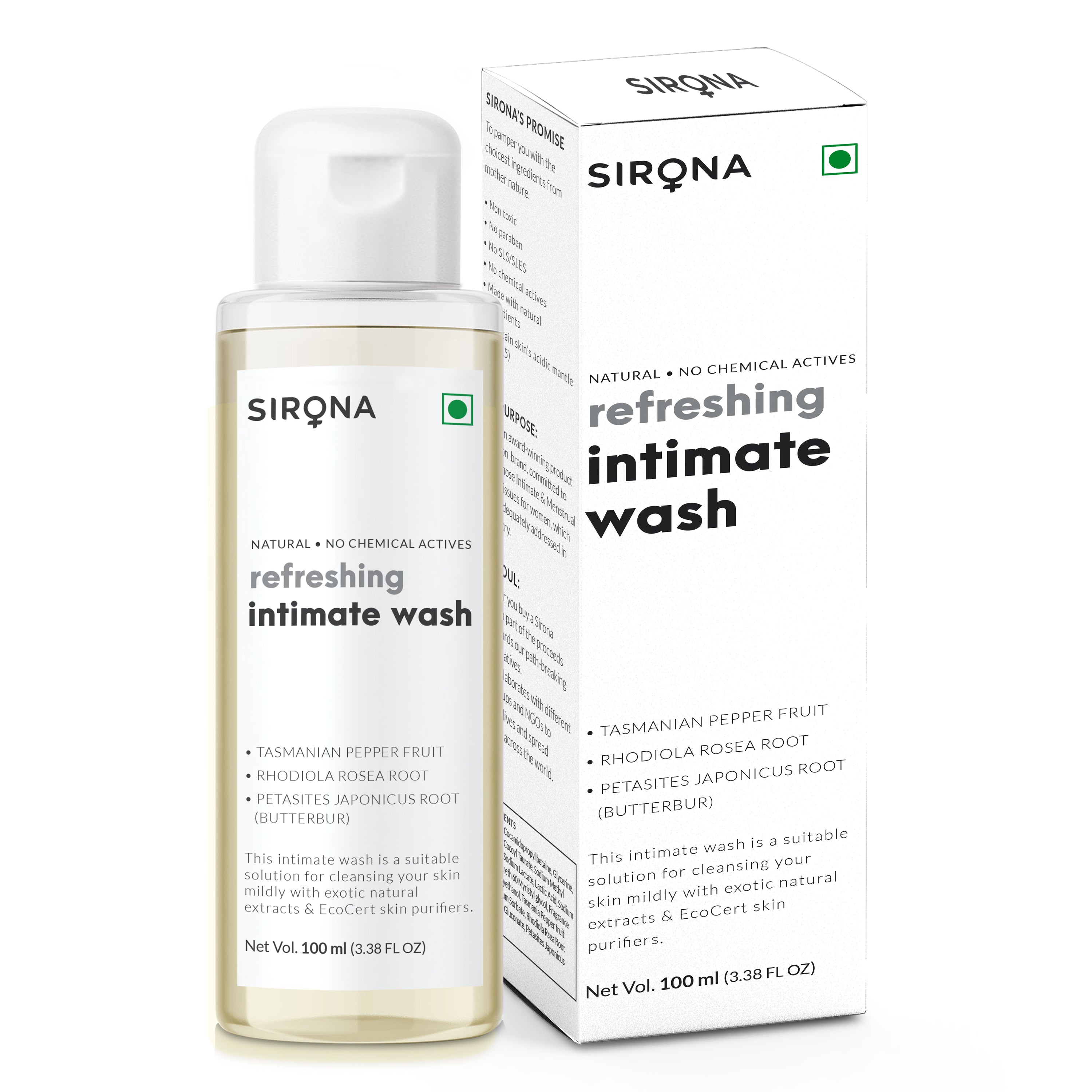 Sirona Natural Intimate Wash - with 5 Magical Herbs, Olive Oil, Tea Tree Oil & Jojoba Oil, Prevents Bad Odour, Itching & Irritation