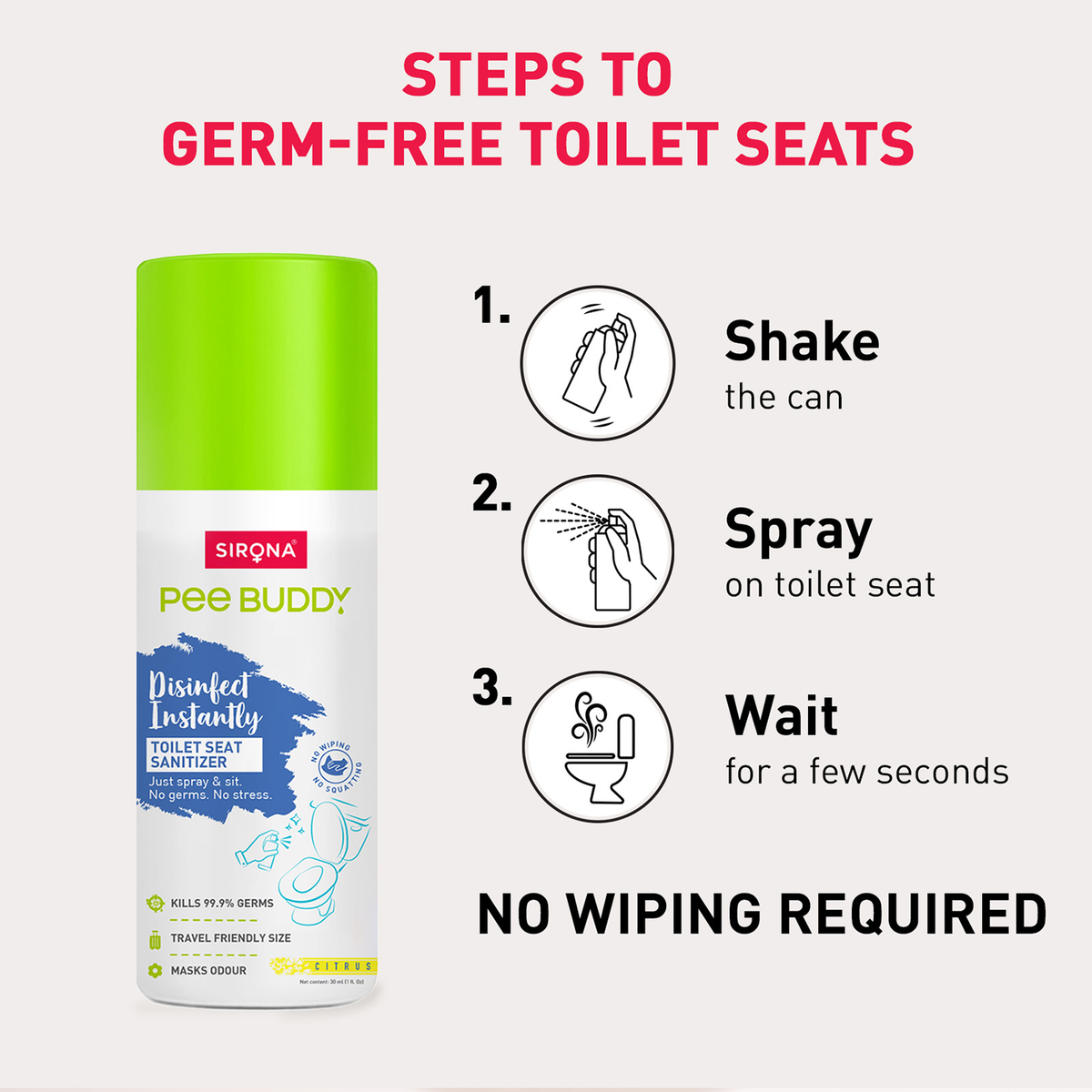 PeeBuddy Toilet Seat Sanitizer (Pack of 3) - 30 ml