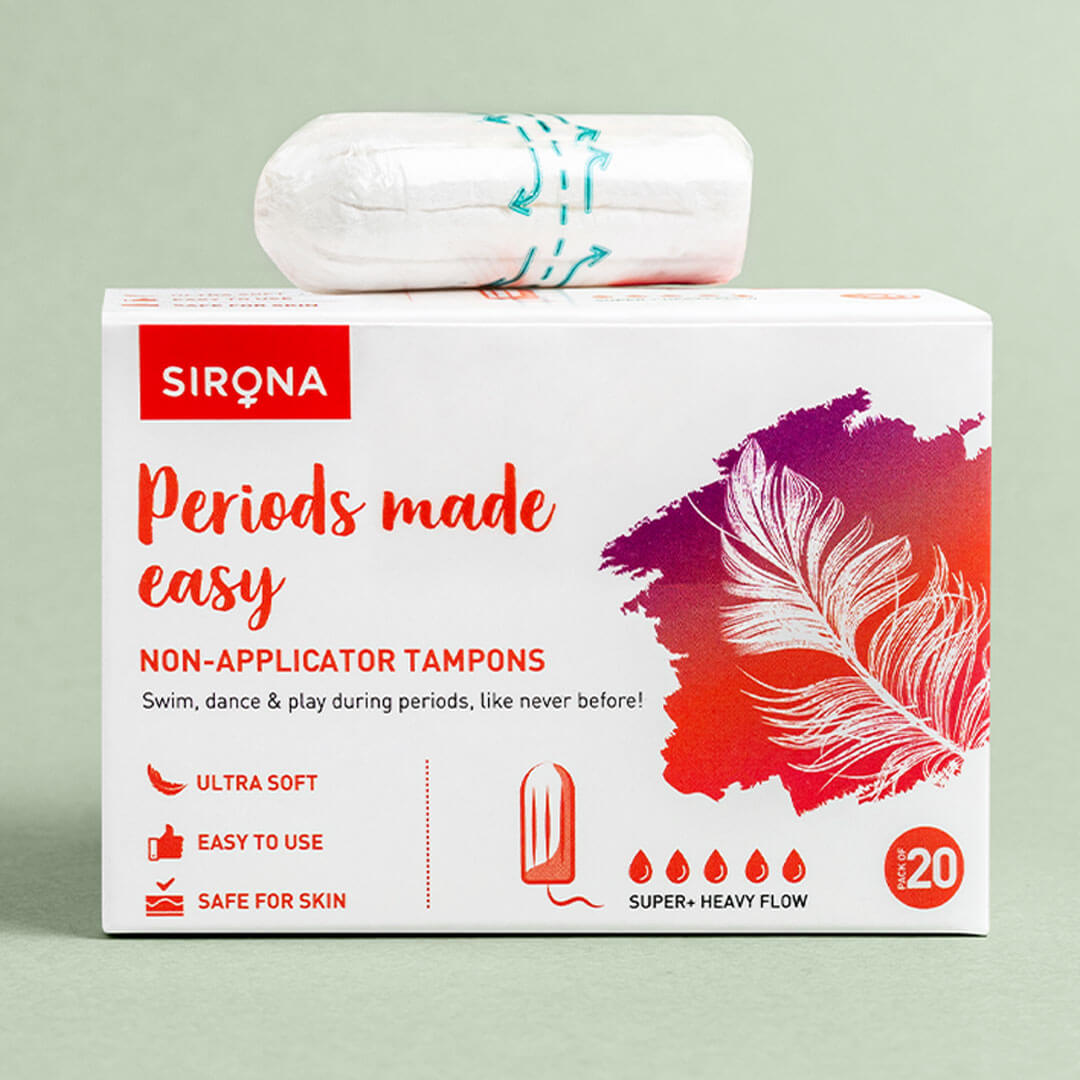Sirona Non-applicator Tampons for Super Plus Heavy Flow , Ultra Soft Tampons, Rash-Free, Stain-Free, Odour-Free, Leakage Free, FDA Approved - (20 Pcs)