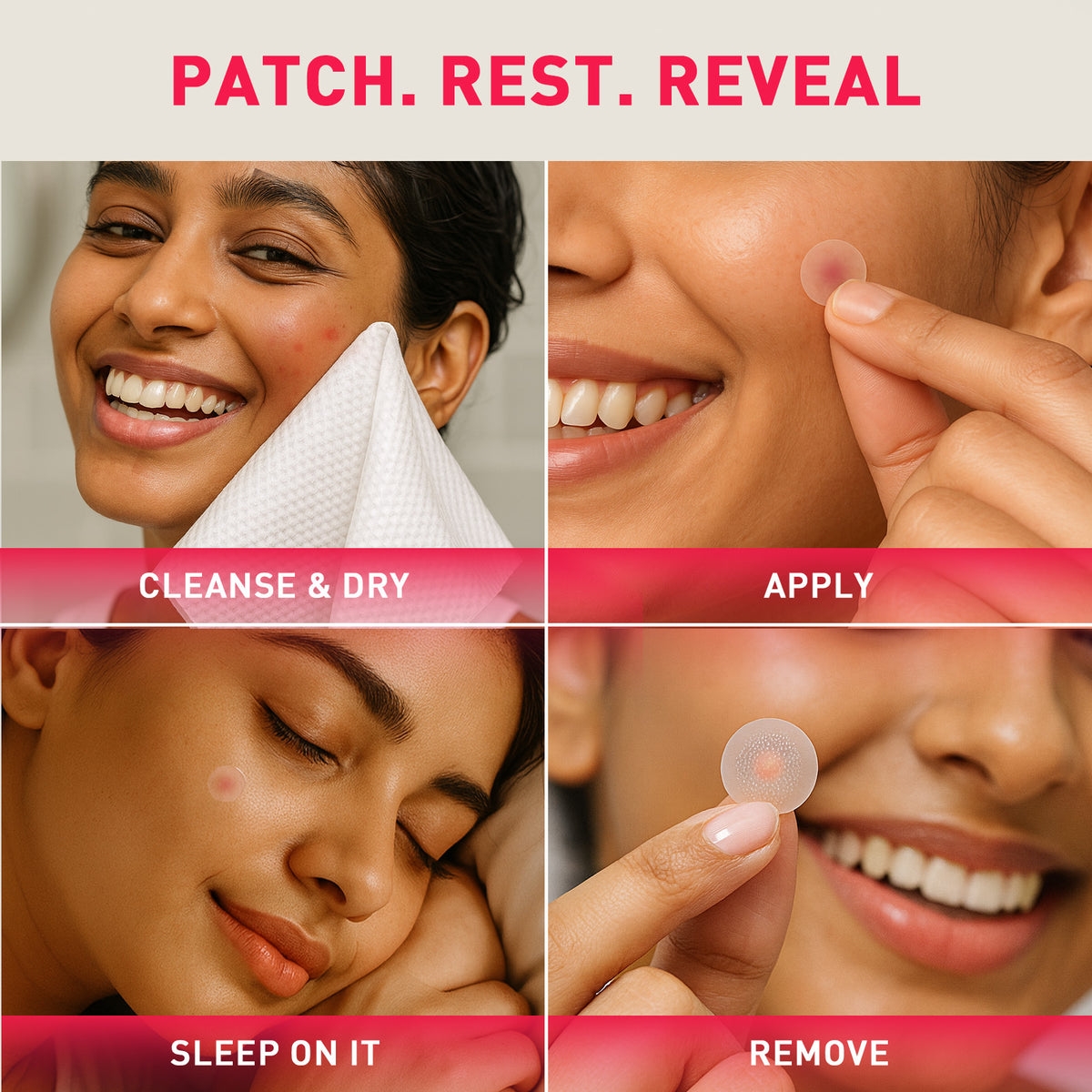 Step-by-step process of using a skin patch with text &