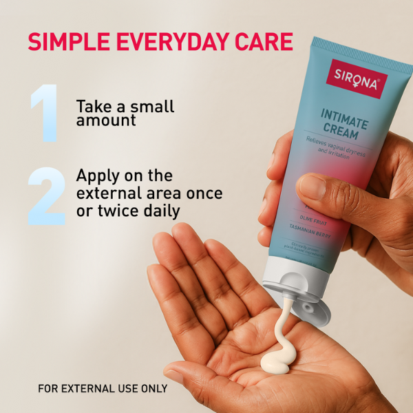 Sirona intimate cream applied to hand