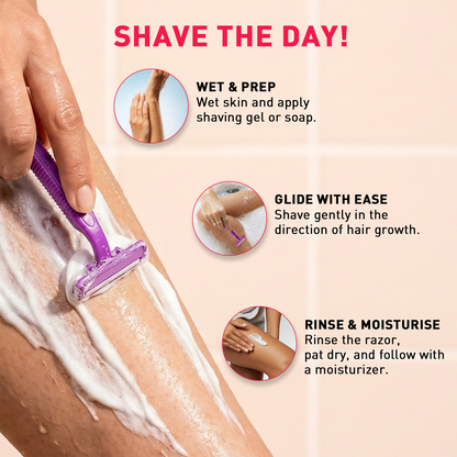 Shaving guide with a purple razor 