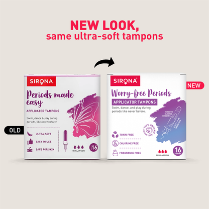 Comparison of Sirona applicator tampons packaging with new and old designs