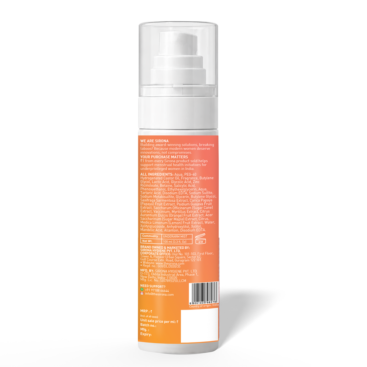 Spray bottle with an orange label on a white background