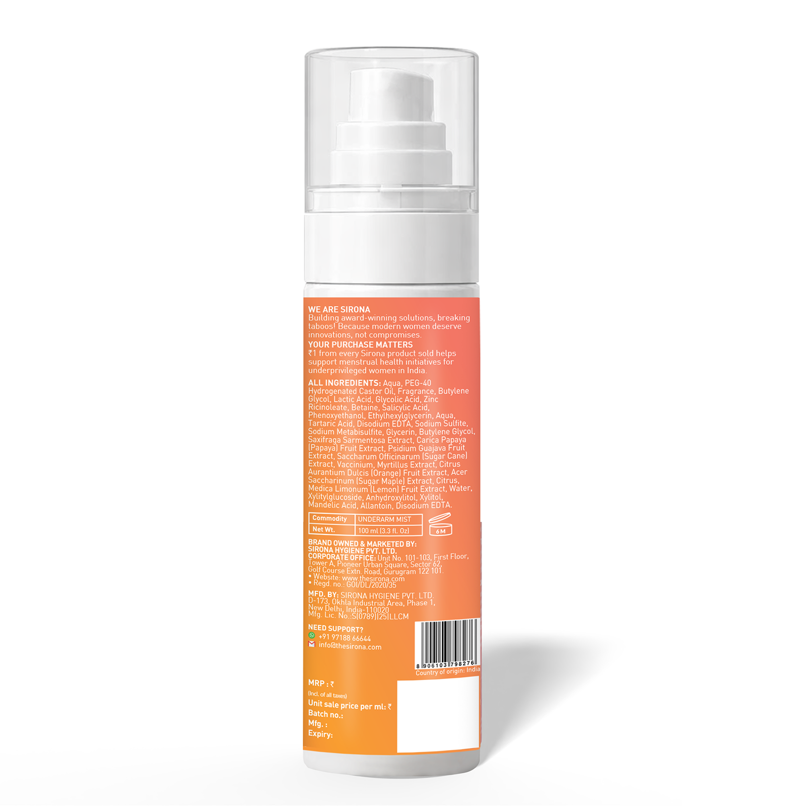 Spray bottle with an orange label on a white background