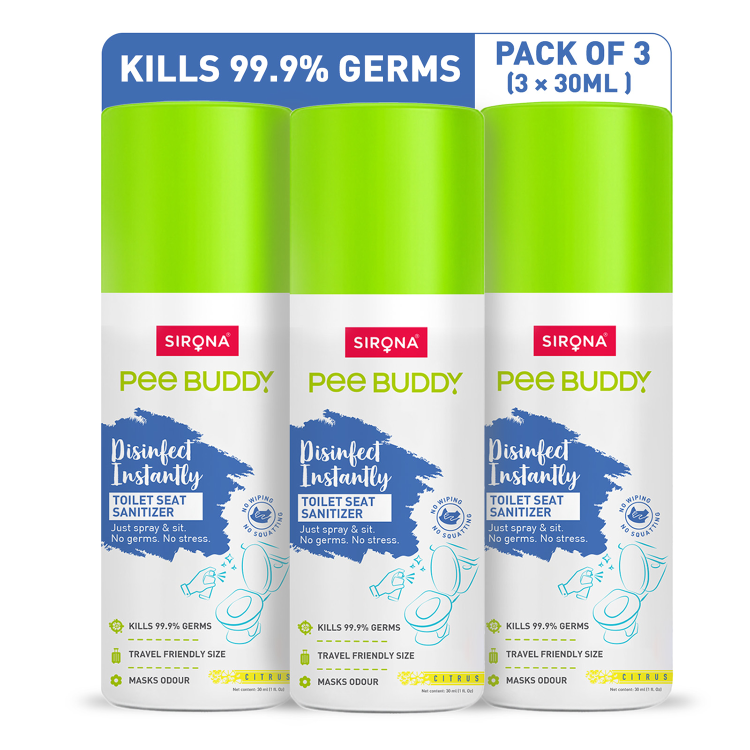 PeeBuddy Toilet Seat Sanitizer (Pack of 3) - 30 ml