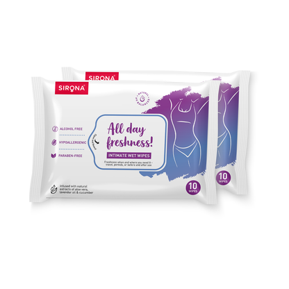Sirona intimate wet wipes packaging on a white background