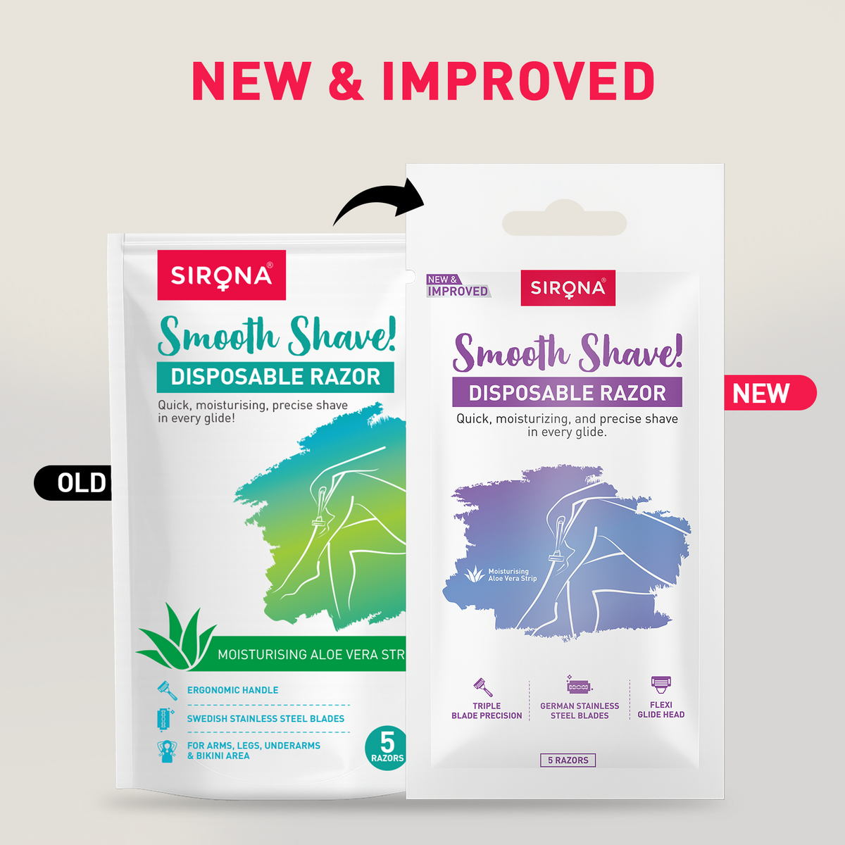Sirona Aloe Boost Triple Blade Disposable Razor with Aloe Vera Strip and Swedish Stainless Steel Blades
