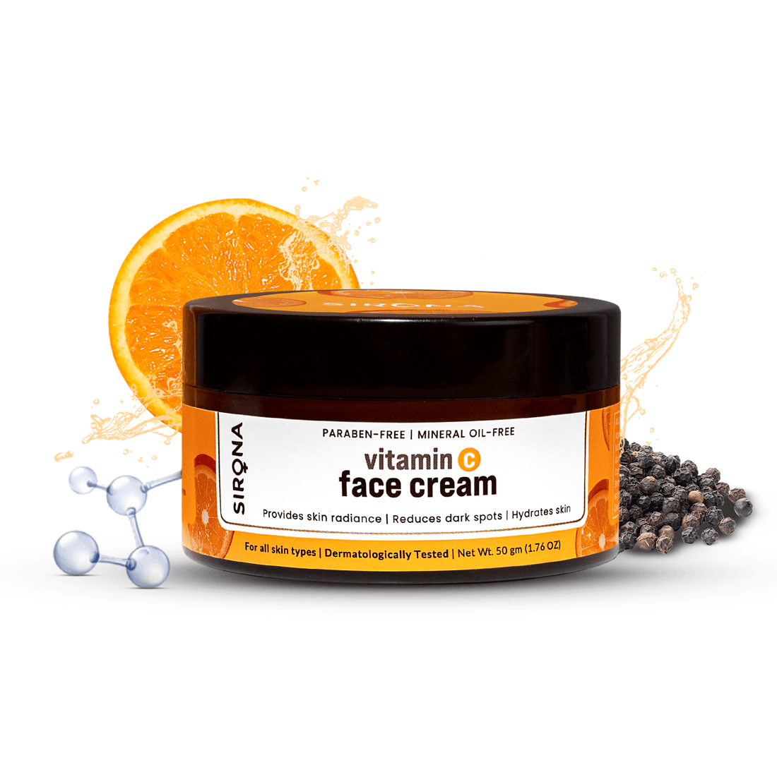 Sirona Vitamin C Face Cream | Daily Vitamin C Cream for Radiant &amp; Even toned Skin, Reduces Dark Spots, For All Skin Types, Paraben Free - (50 gm)
