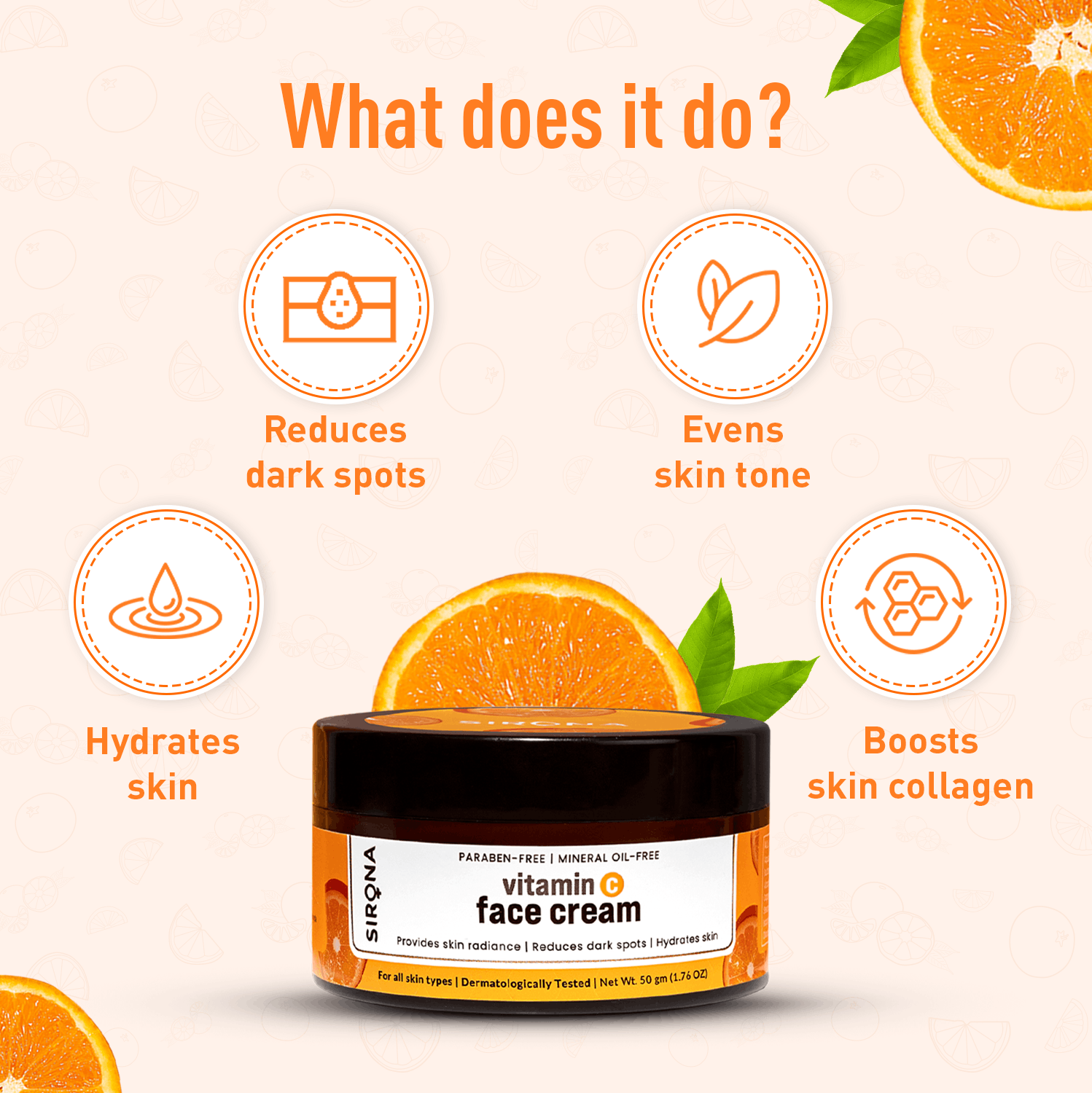 Sirona Vitamin C Face Cream | Daily Vitamin C Cream for Radiant &amp; Even toned Skin, Reduces Dark Spots, For All Skin Types, Paraben Free - (50 gm)