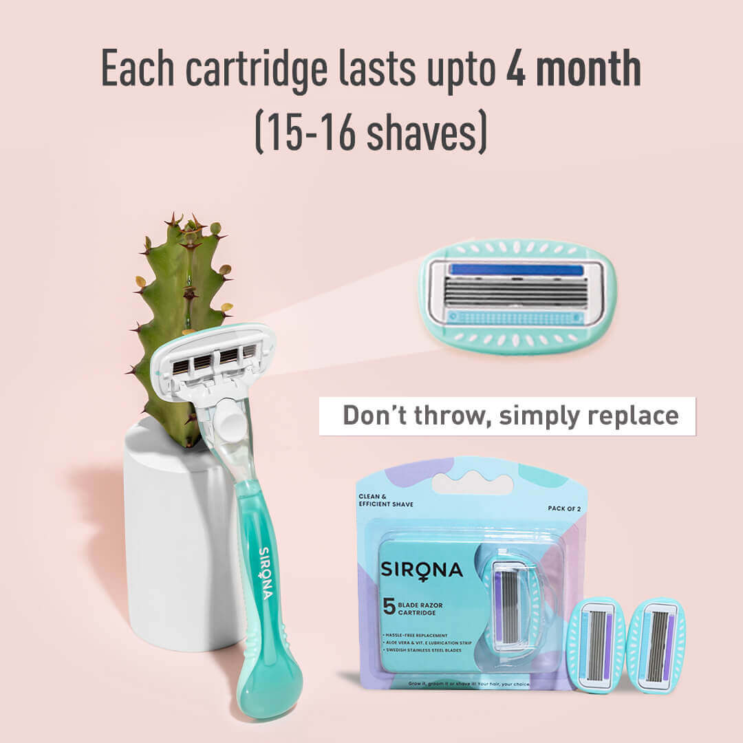 Sirona 4 Blade Resuable Cartridge Razor | Hair Removal Razor For Women, Reusable Cartridge, Potable &amp; Travel friendly cartridge razor (Pack of 1)