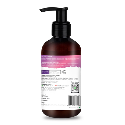 Brown bottle with pump and purple label on a white background