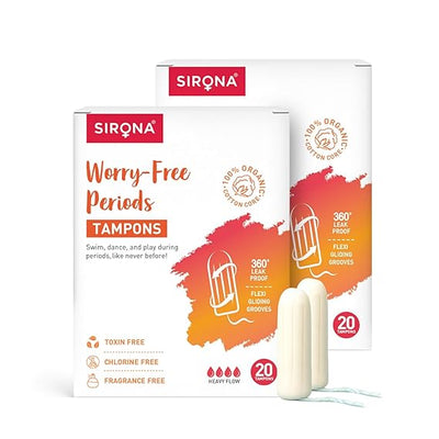 Sirona tampons packaging with branding and product details on a white background