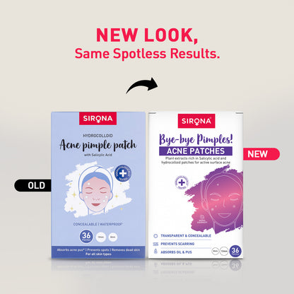 Comparison of Sirona acne patches packaging, old and new designs