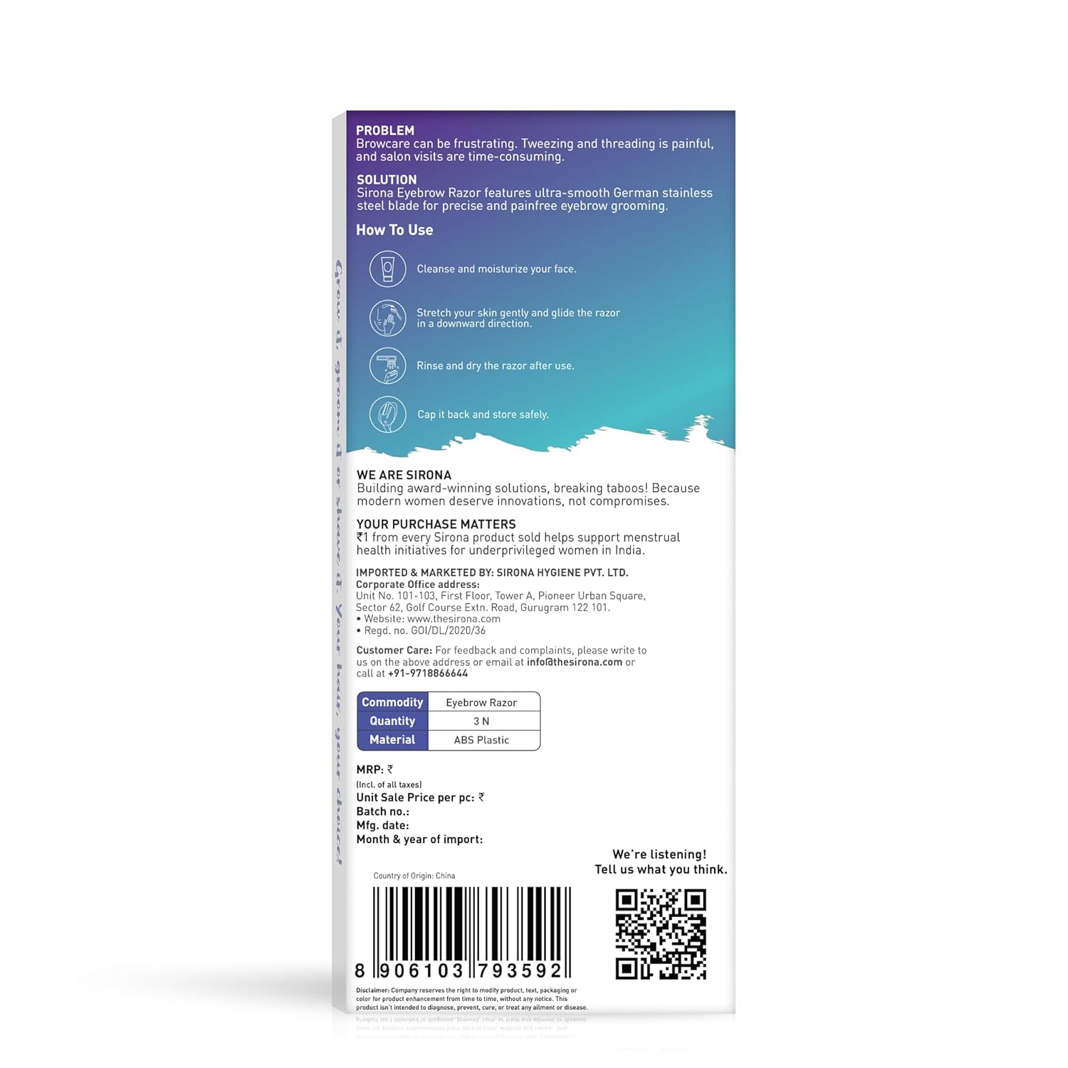 Product packaging with text and a QR code on a white background