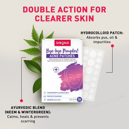 Sirona acne patches packaging with text on a light gray background