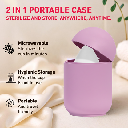 Purple 2-in-1 portable case for sterilizing and storing cups 