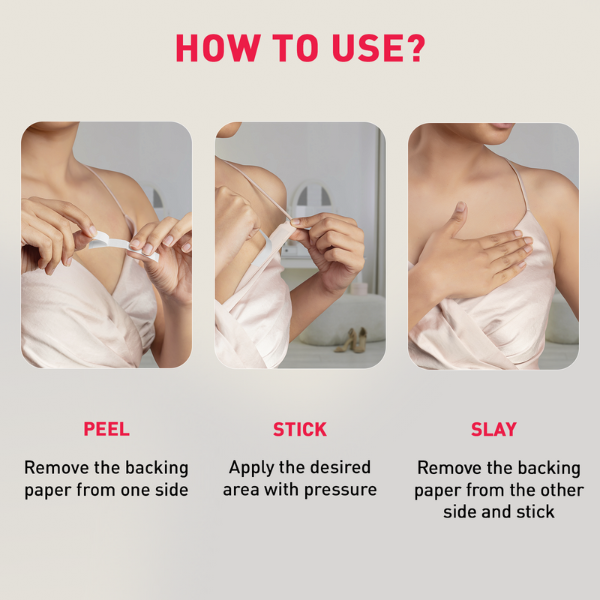 Instructions on how to use a adhesive product with images and text