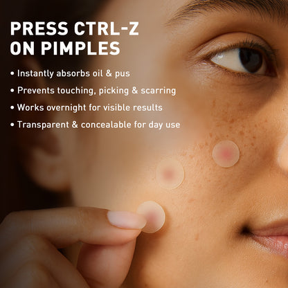 Product packaging for a pimple patch with text on its benefits.