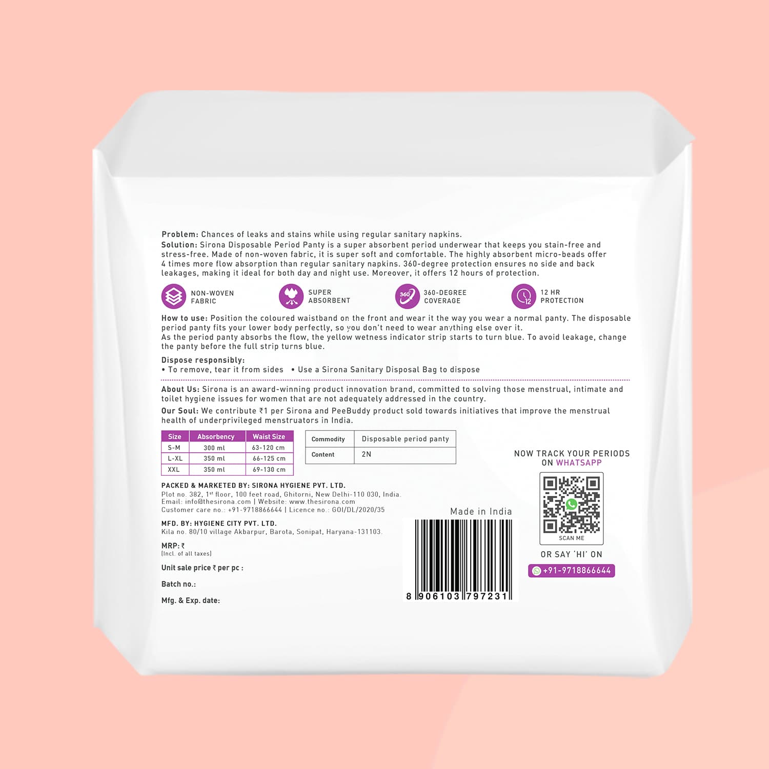 Disposable Period Panties for Women - (L-XL) | Comfortable Fit, Super Absorbent, 360-Degree Protection, Leakproof - Pack of 2