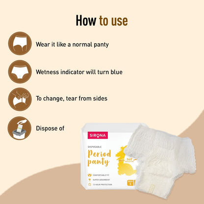 Disposable Period Panties for Women | Comfortable Fit, Super Absorbent, 360-Degree Protection, Leakproof, 12 Hour Protection - Pack of 5