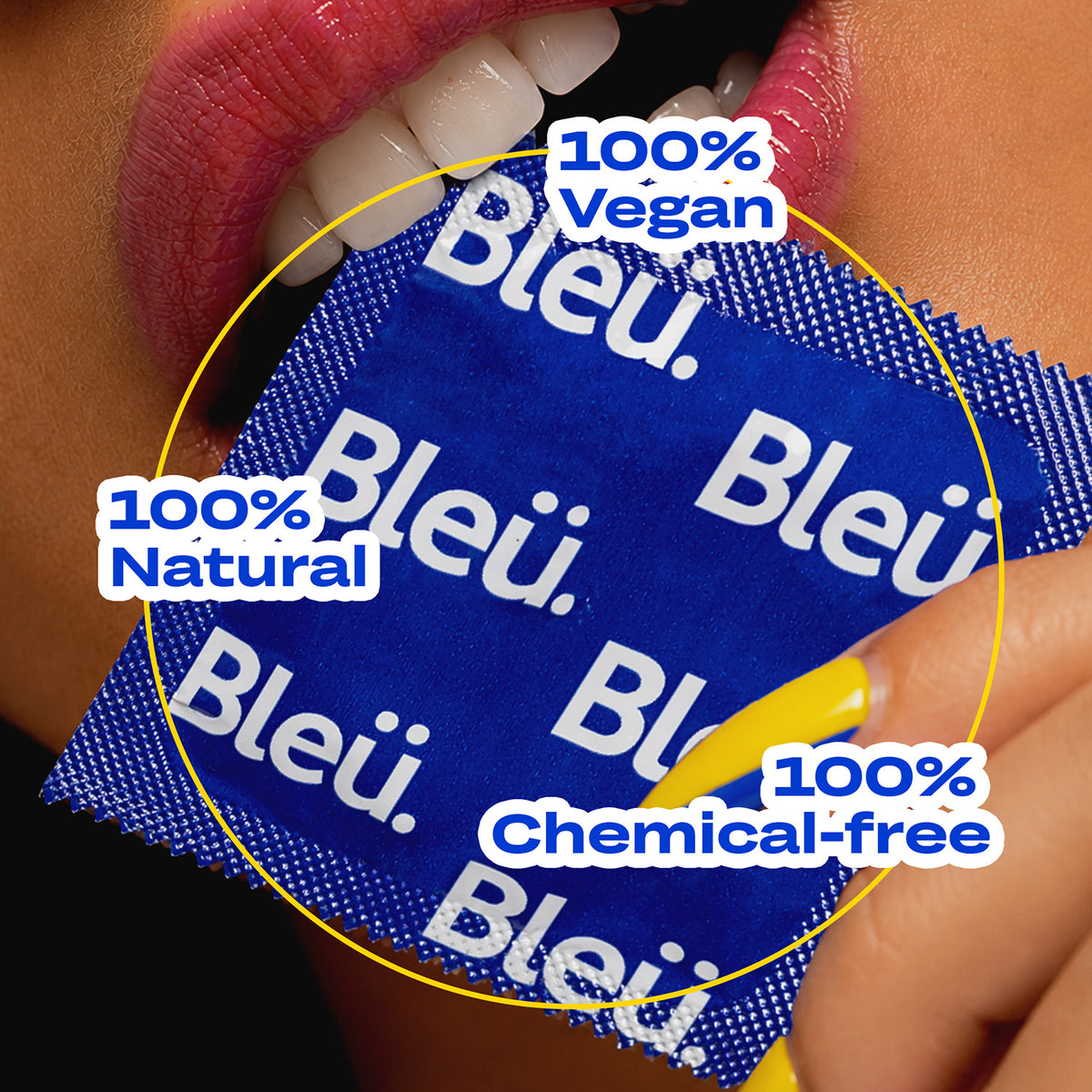 Bleu 3 in 1 Vegan Condoms – Dotted, Ribbed &amp; Contoured, Chemical-Free (1 Pack of 3)