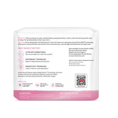 Sirona Disposable Teens Period Pants – Pack of 5, Ultra-Soft Leak-Proof Protection