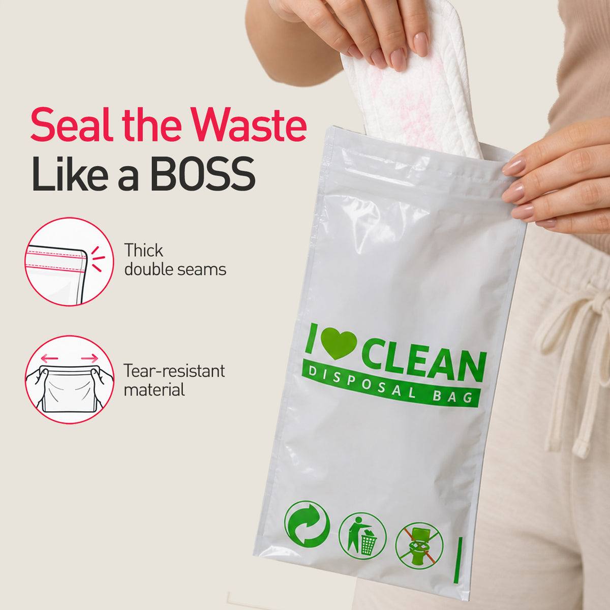 Sirona Oxo-Biodegradable Sanitary and Diaper Disposal Bags, Leak-Proof &amp; Tamper-Proof (Pack of 75 Bags)