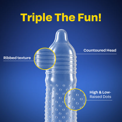 Bleu 3 in 1 Vegan Condoms – Dotted, Ribbed &amp; Contoured, Chemical-Free (1 Pack of 3)