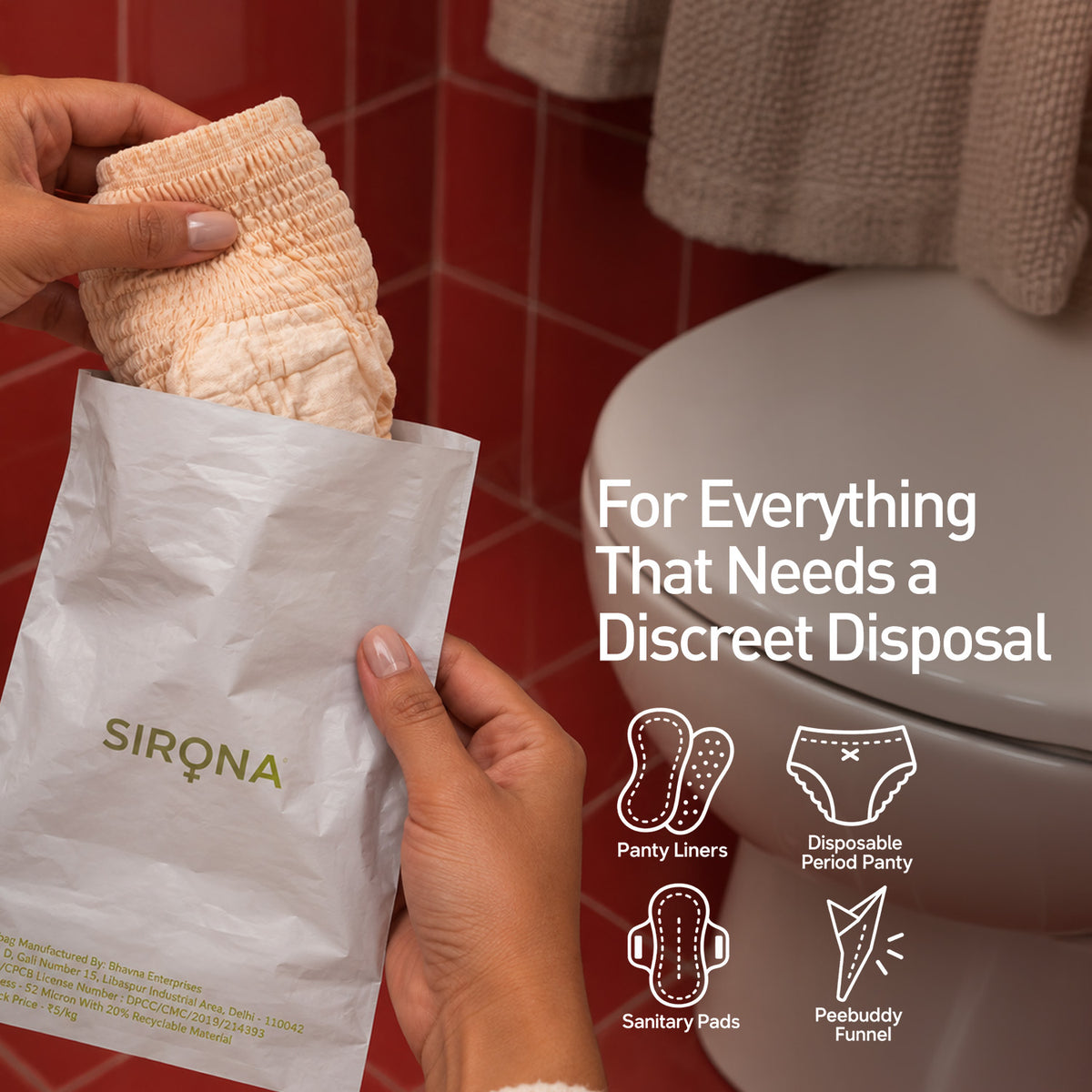 Sirona Oxo-Biodegradable Sanitary and Diaper Disposal Bags, Leak-Proof &amp; Tamper-Proof (Pack of 75 Bags)