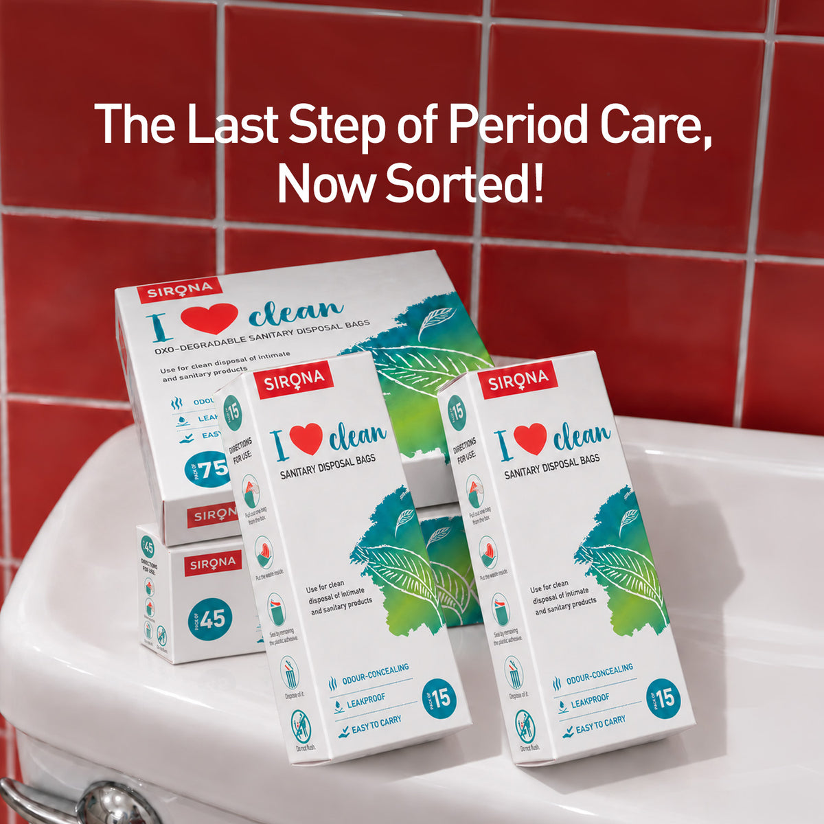 Sirona Oxo-Biodegradable Sanitary and Diaper Disposal Bags, Leak-Proof &amp; Tamper-Proof (Pack of 75 Bags)
