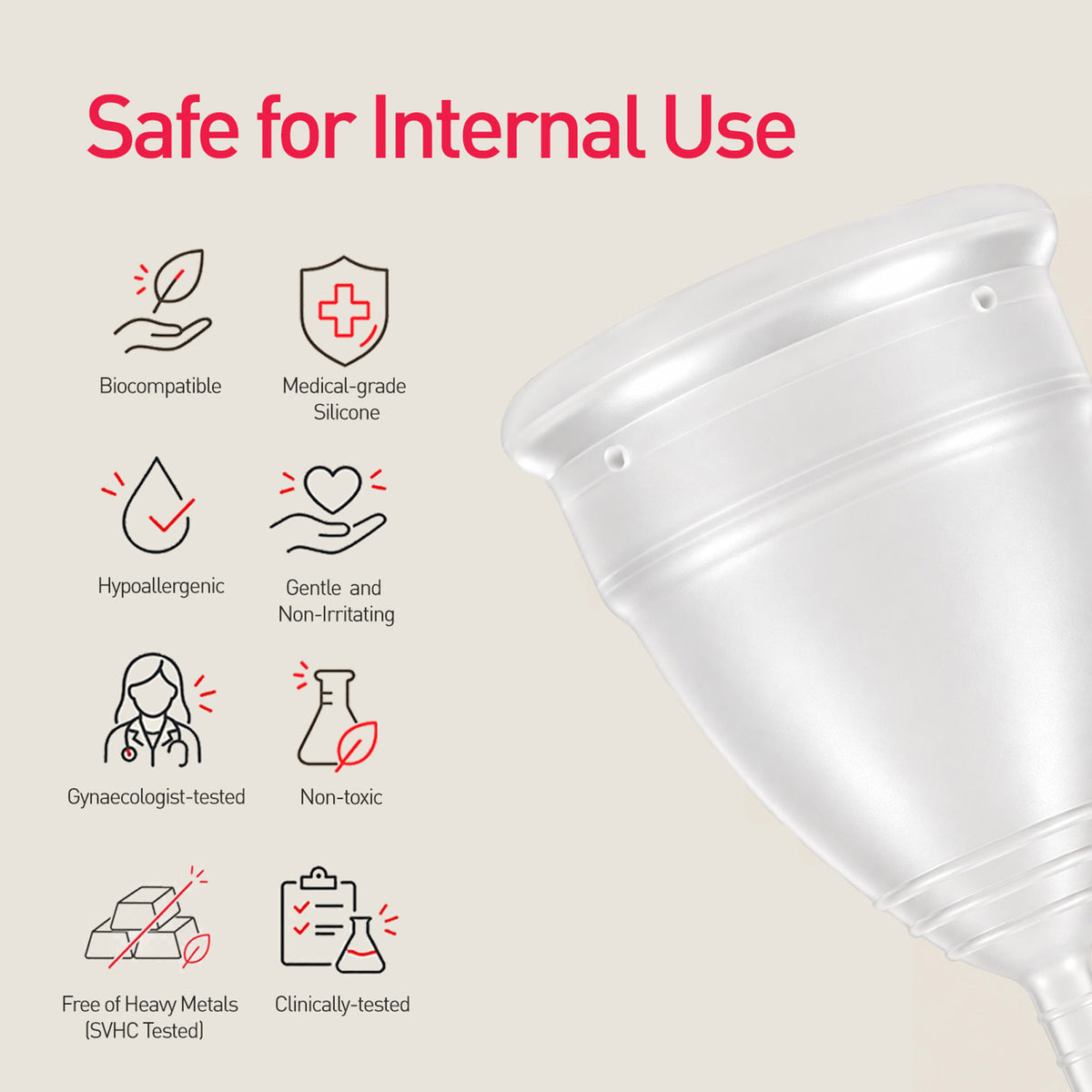 Menstrual Cup (Pack of 1) – 100% Medical-Grade Silicone, Reusable, 8 Hours Leak-Proof Protection