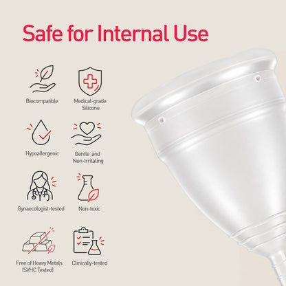 Menstrual Cup (Pack of 1) – 100% Medical-Grade Silicone, Reusable, 8 Hours Leak-Proof Protection